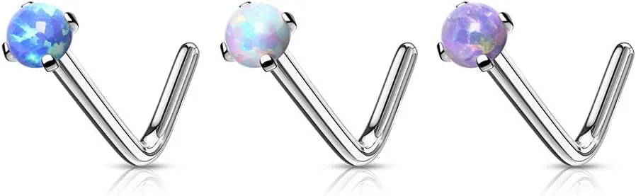 FIFTH CUE Opal Prong set Top 316L Surgical Steel L Bend Nose Stud Rings