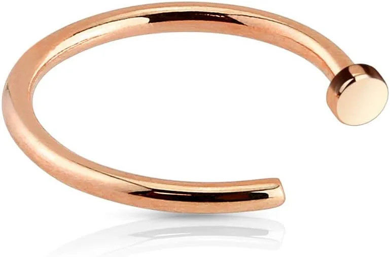 FIFTH CUE Rose Gold Flat Disc Nose Hoop 316L Surgical Steel Ring