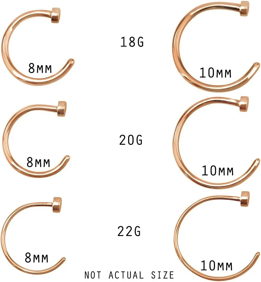 FIFTH CUE Rose Gold Flat Disc Nose Hoop 316L Surgical Steel Ring