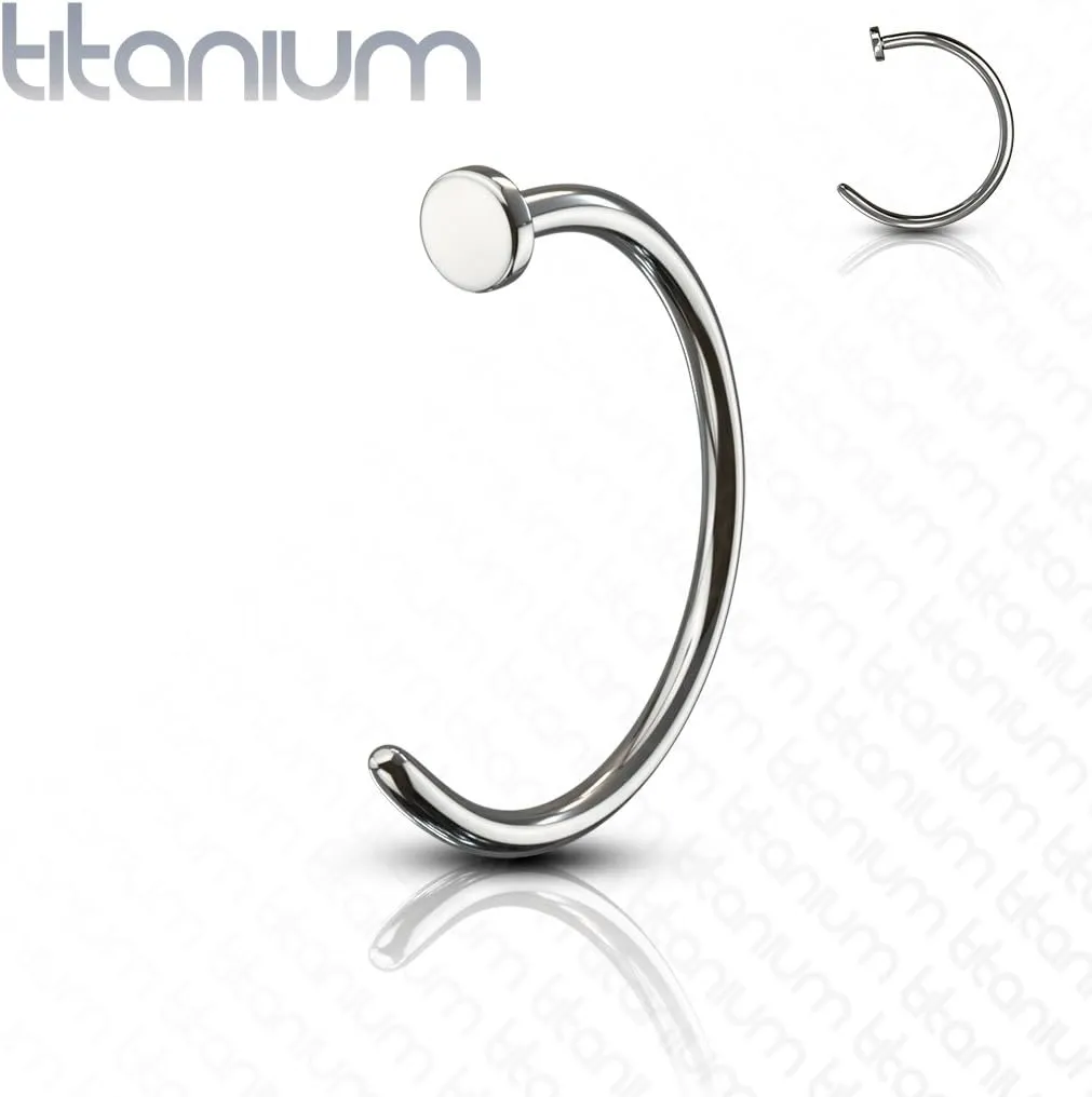 FIFTH CUE Solid Grade 23 Titanium Flat Disc Nose Hoop Ring