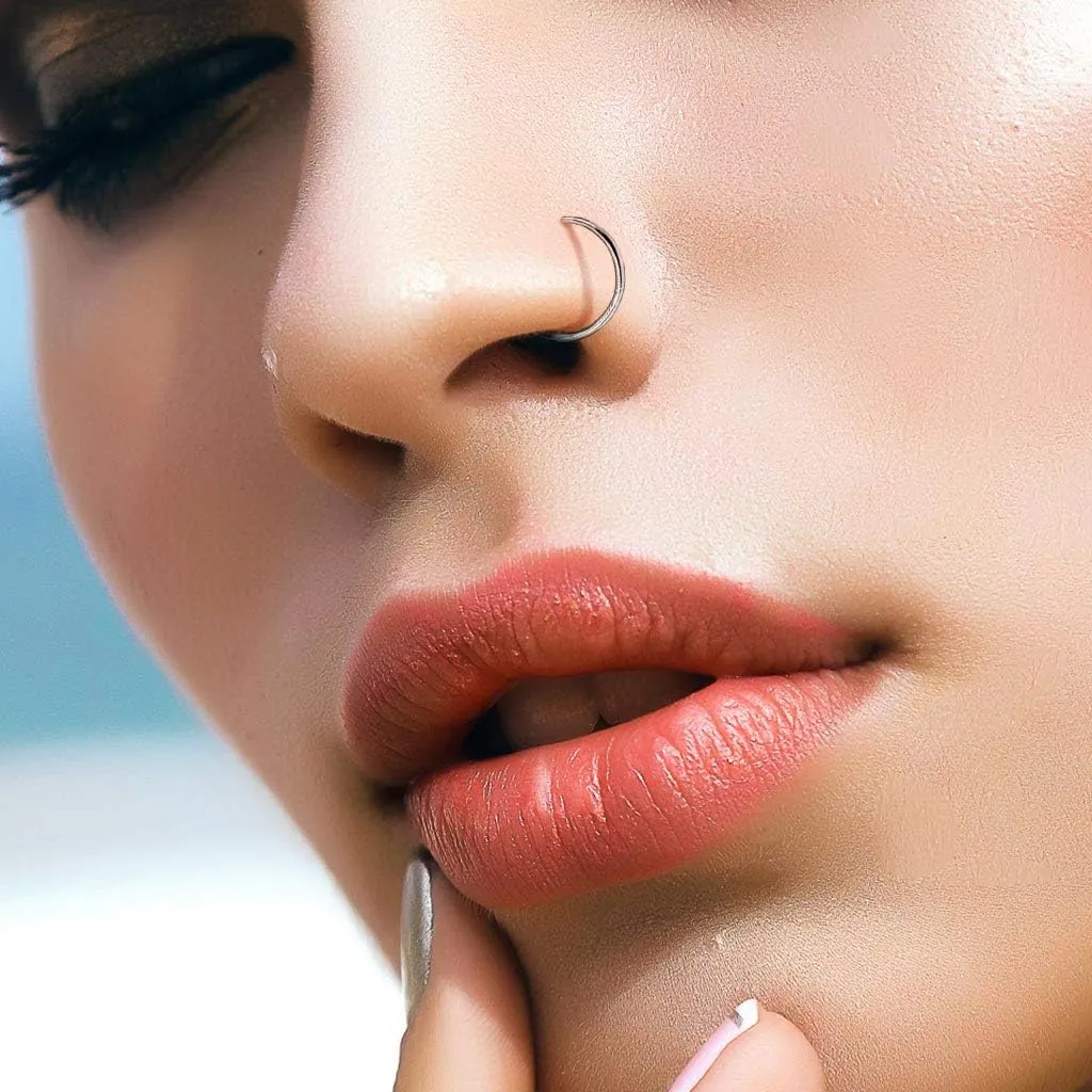 FIFTH CUE Solid Grade 23 Titanium Flat Disc Nose Hoop Ring