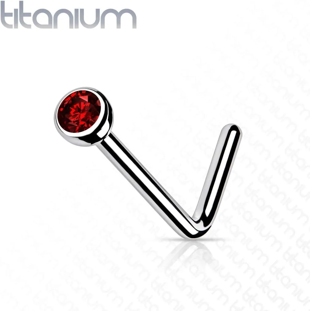 FIFTH CUE Solid Grade 23 Titanium Press Fit Cubic Zirconia 2mm Micro Ball Top L bend Stud Nose Ring
