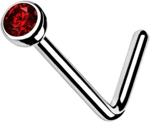 FIFTH CUE Solid Grade 23 Titanium Press Fit Cubic Zirconia 2mm Micro Ball Top L bend Stud Nose Ring