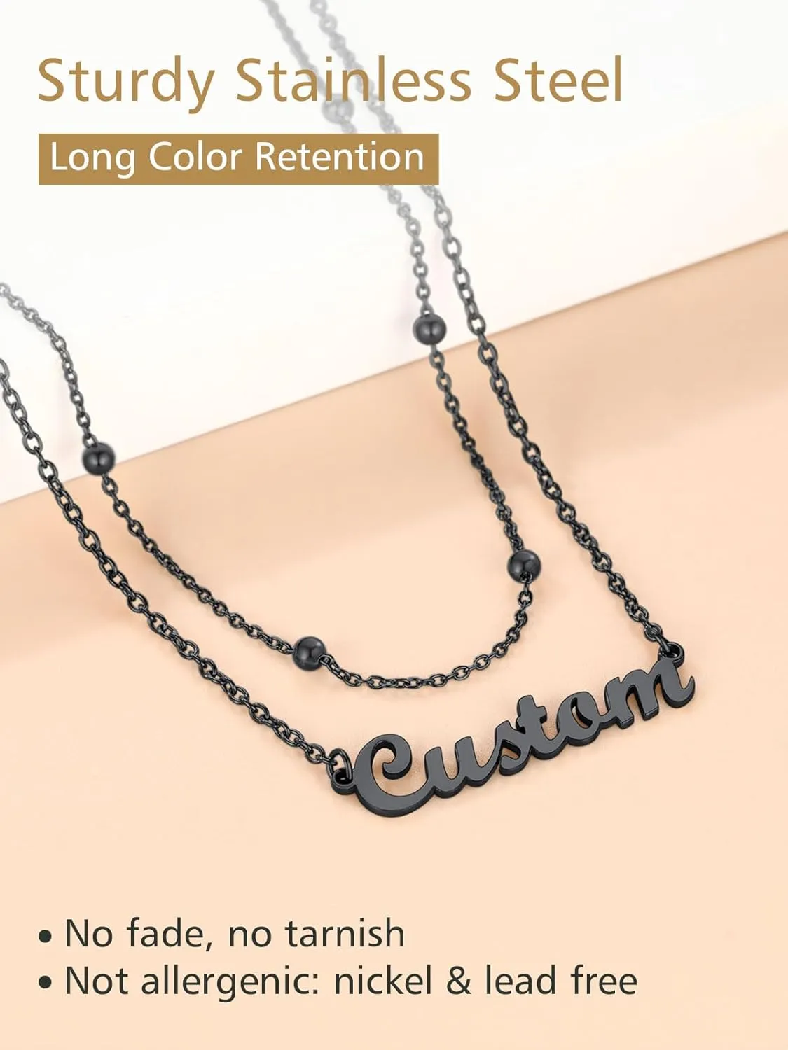 FindChic Custom Name Necklace Personalized Stainless Steel Layered Necklace for Women Girls Gold Plated/Black Name Plate Jewelry Gift for Gf Mom Daughter, with Gift Box
