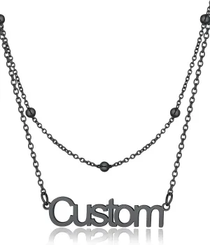 FindChic Custom Name Necklace Personalized Stainless Steel Layered Necklace for Women Girls Gold Plated/Black Name Plate Jewelry Gift for Gf Mom Daughter, with Gift Box