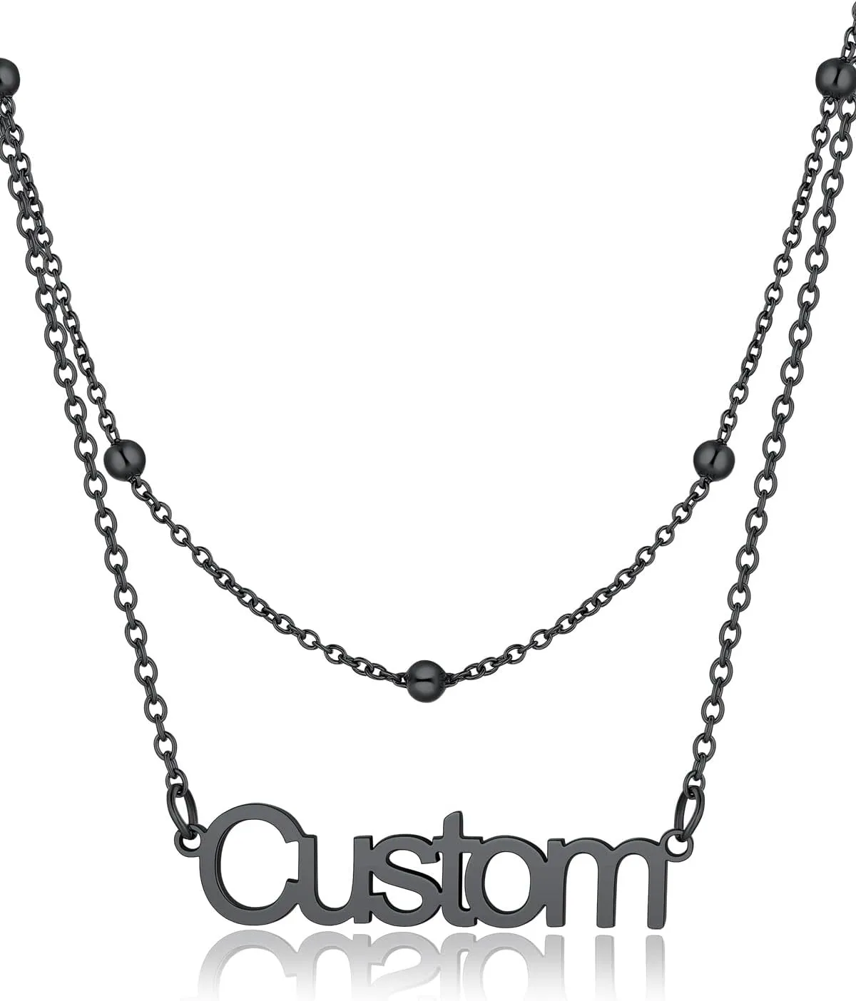 FindChic Custom Name Necklace Personalized Stainless Steel Layered Necklace for Women Girls Gold Plated/Black Name Plate Jewelry Gift for Gf Mom Daughter, with Gift Box