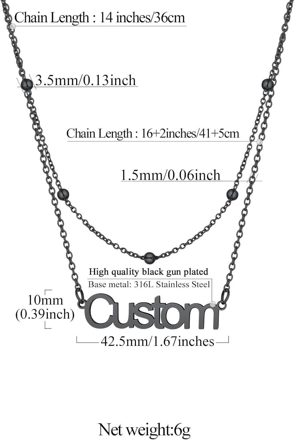 FindChic Custom Name Necklace Personalized Stainless Steel Layered Necklace for Women Girls Gold Plated/Black Name Plate Jewelry Gift for Gf Mom Daughter, with Gift Box