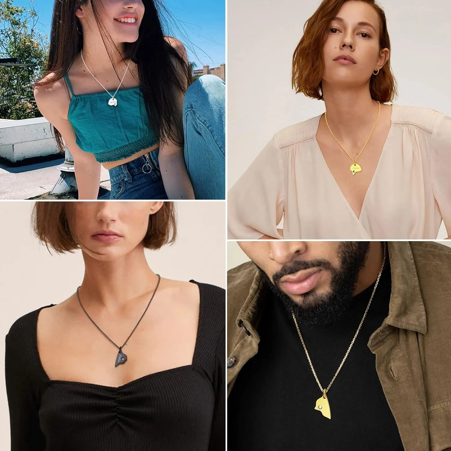 FindChic Personalized Matching BFF Necklace for 2/3/4/5/6 Puzzle Name Heart Pendant Stainless Steel Couple Necklace Set Customized Necklaces for Teen Girls
