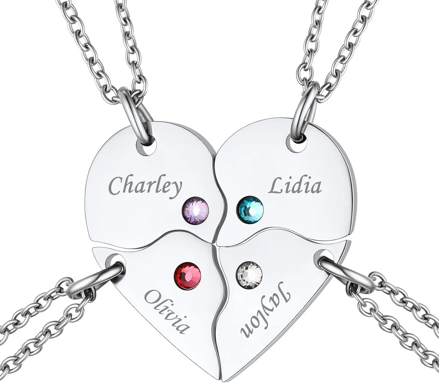 FindChic Personalized Matching BFF Necklace for 2/3/4/5/6 Puzzle Name Heart Pendant Stainless Steel Couple Necklace Set Customized Necklaces for Teen Girls