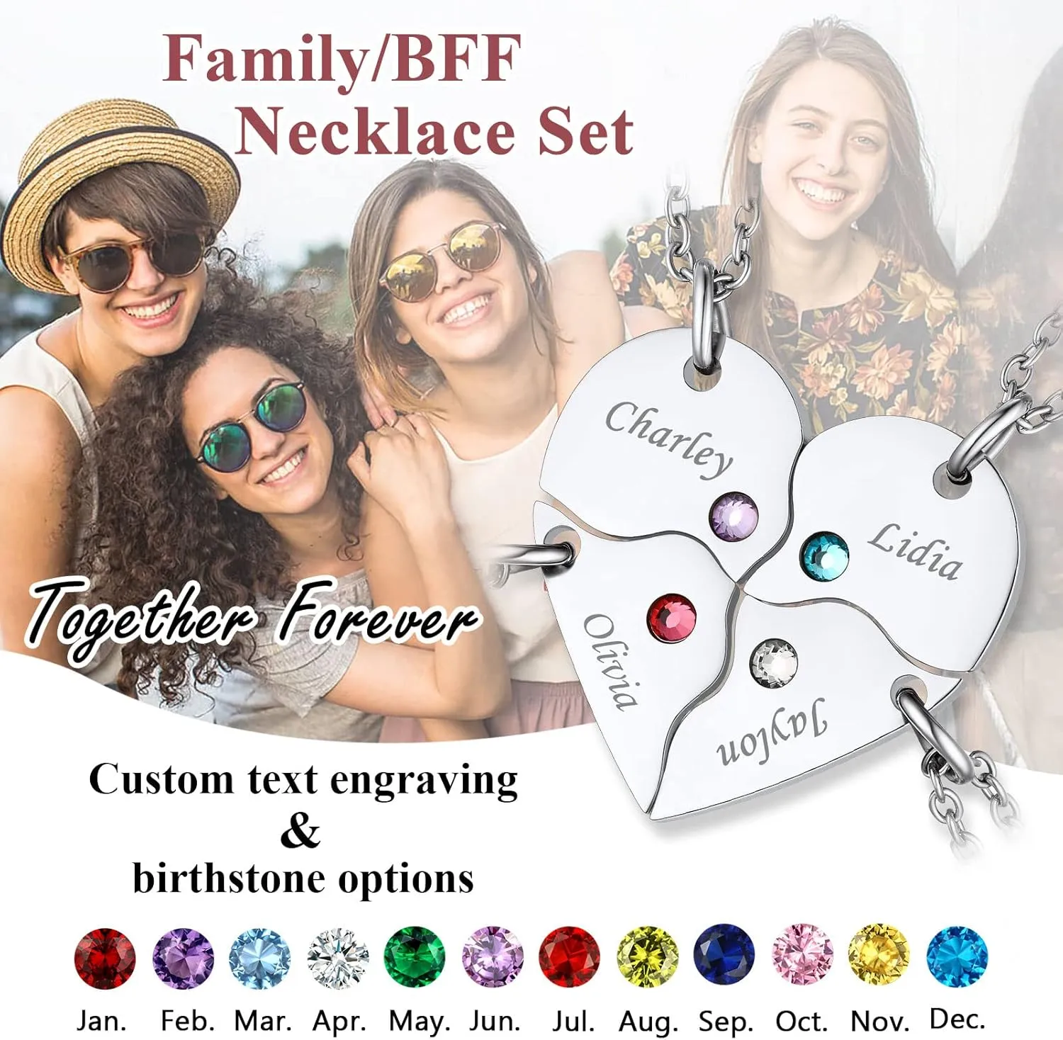 FindChic Personalized Matching BFF Necklace for 2/3/4/5/6 Puzzle Name Heart Pendant Stainless Steel Couple Necklace Set Customized Necklaces for Teen Girls