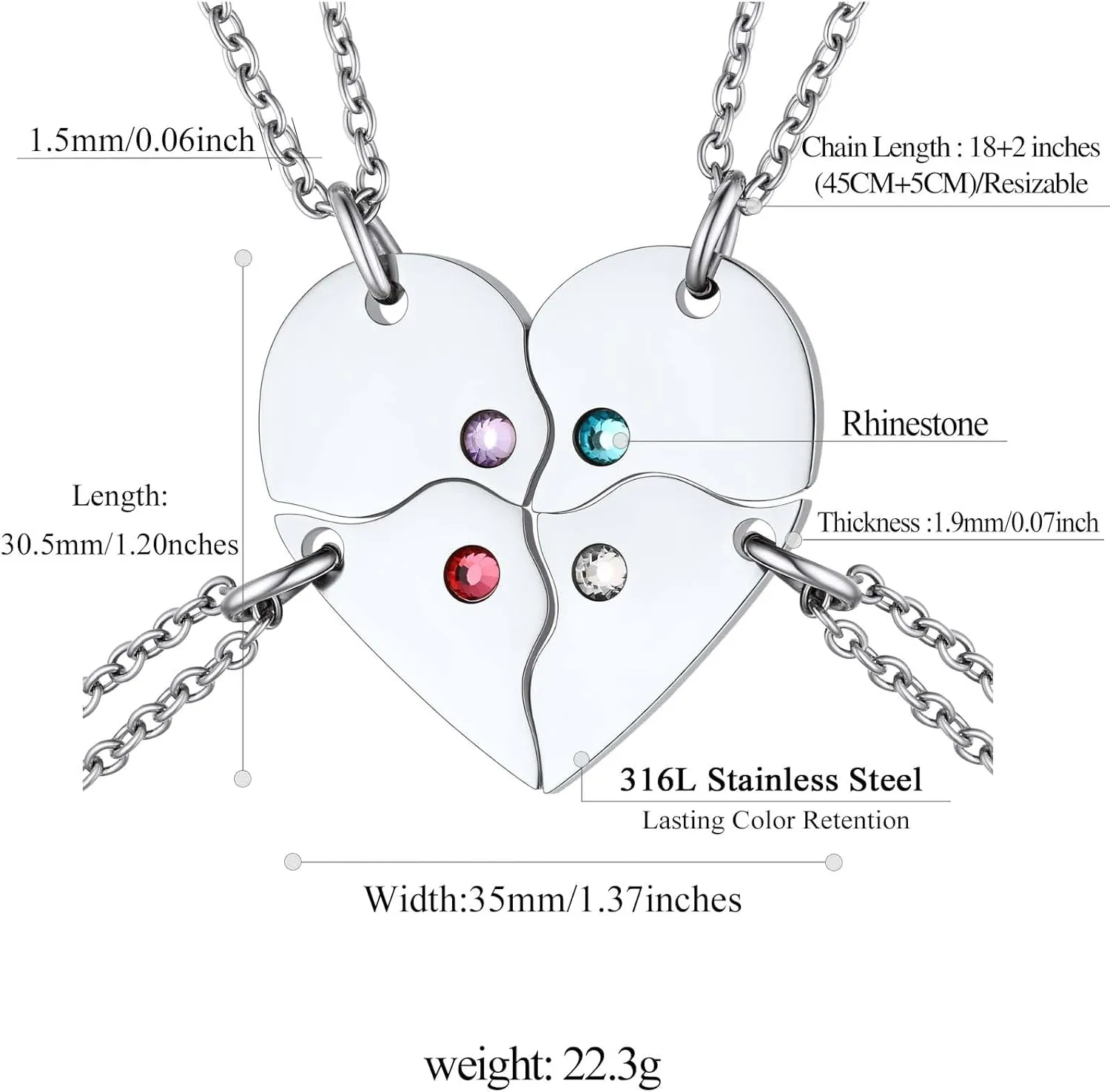 FindChic Personalized Matching BFF Necklace for 2/3/4/5/6 Puzzle Name Heart Pendant Stainless Steel Couple Necklace Set Customized Necklaces for Teen Girls