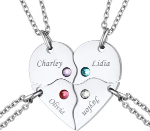 FindChic Personalized Matching BFF Necklace for 2/3/4/5/6 Puzzle Name Heart Pendant Stainless Steel Couple Necklace Set Customized Necklaces for Teen Girls