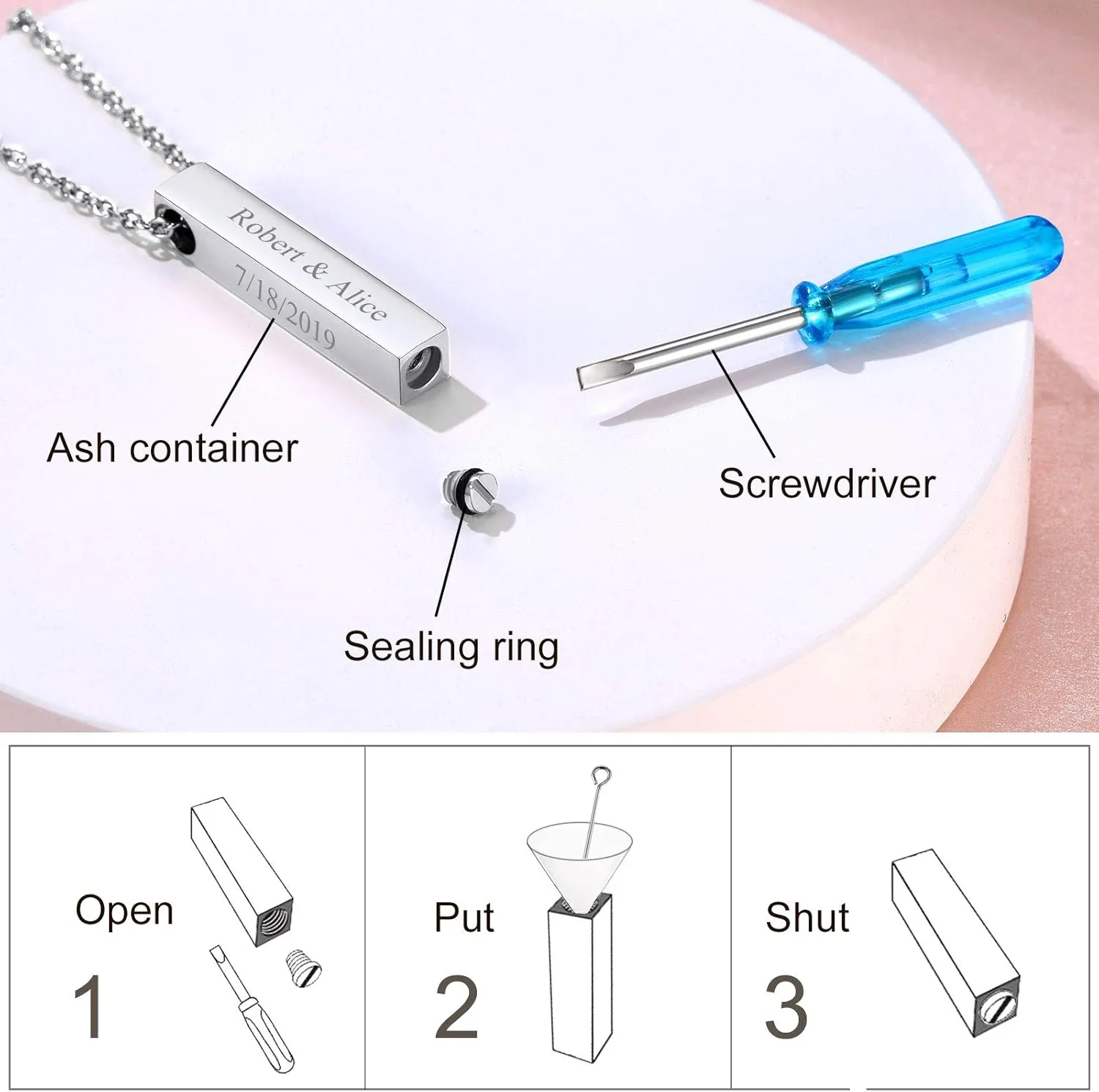 FindChic Personalized Urn Necklaces for Ashes Vertical Bar/Moon Cat/Sand Clock/Dog Claw Pendant Stainless Steel/18K Gold Plated/Black Waterproof Keepsake Cremation Jewelry with Funnel, with Gift Box