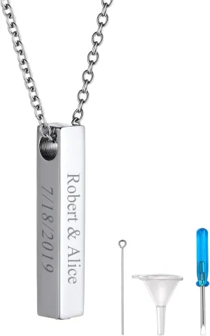 FindChic Personalized Urn Necklaces for Ashes Vertical Bar/Moon Cat/Sand Clock/Dog Claw Pendant Stainless Steel/18K Gold Plated/Black Waterproof Keepsake Cremation Jewelry with Funnel, with Gift Box