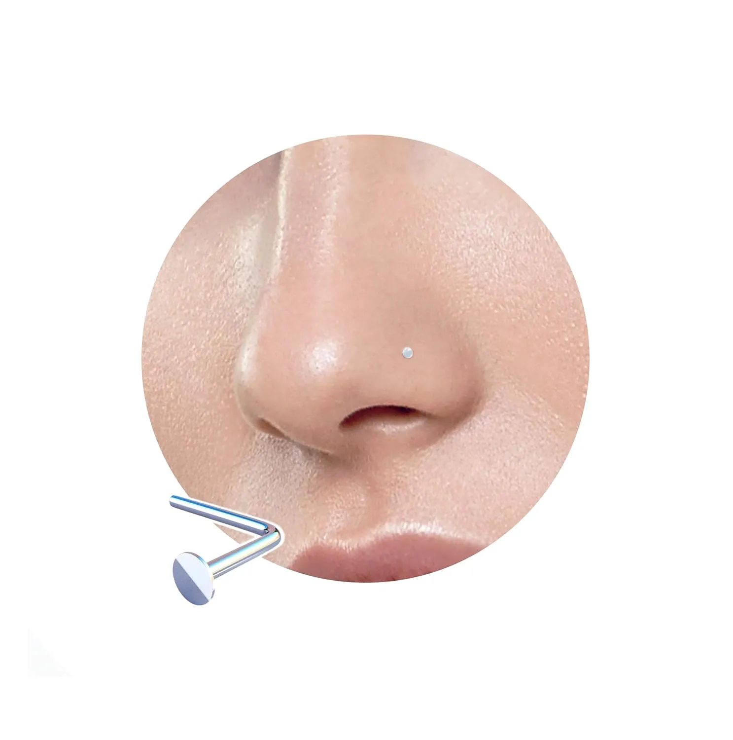 Flat Silver Nose Stud - Thin 22 Gauge Silver Nose Ring Stud - Tiny L Shape 925 Sterling Silver Nose Piercing Stud for Women