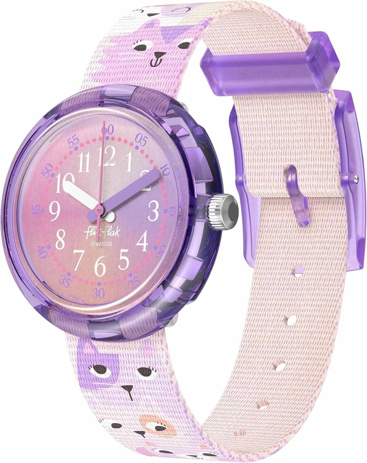 Flik Flak Girl Watch Casual Pink Bio-sourced Quartz Cutie Kitty