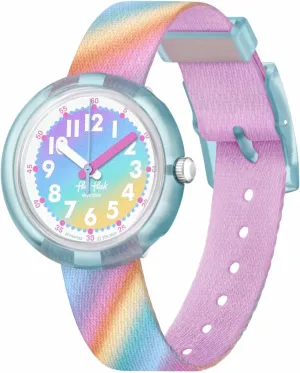 Flik Flak Girls Watch Casual Pink Bio-sourced Quartz Liquid Rainbow