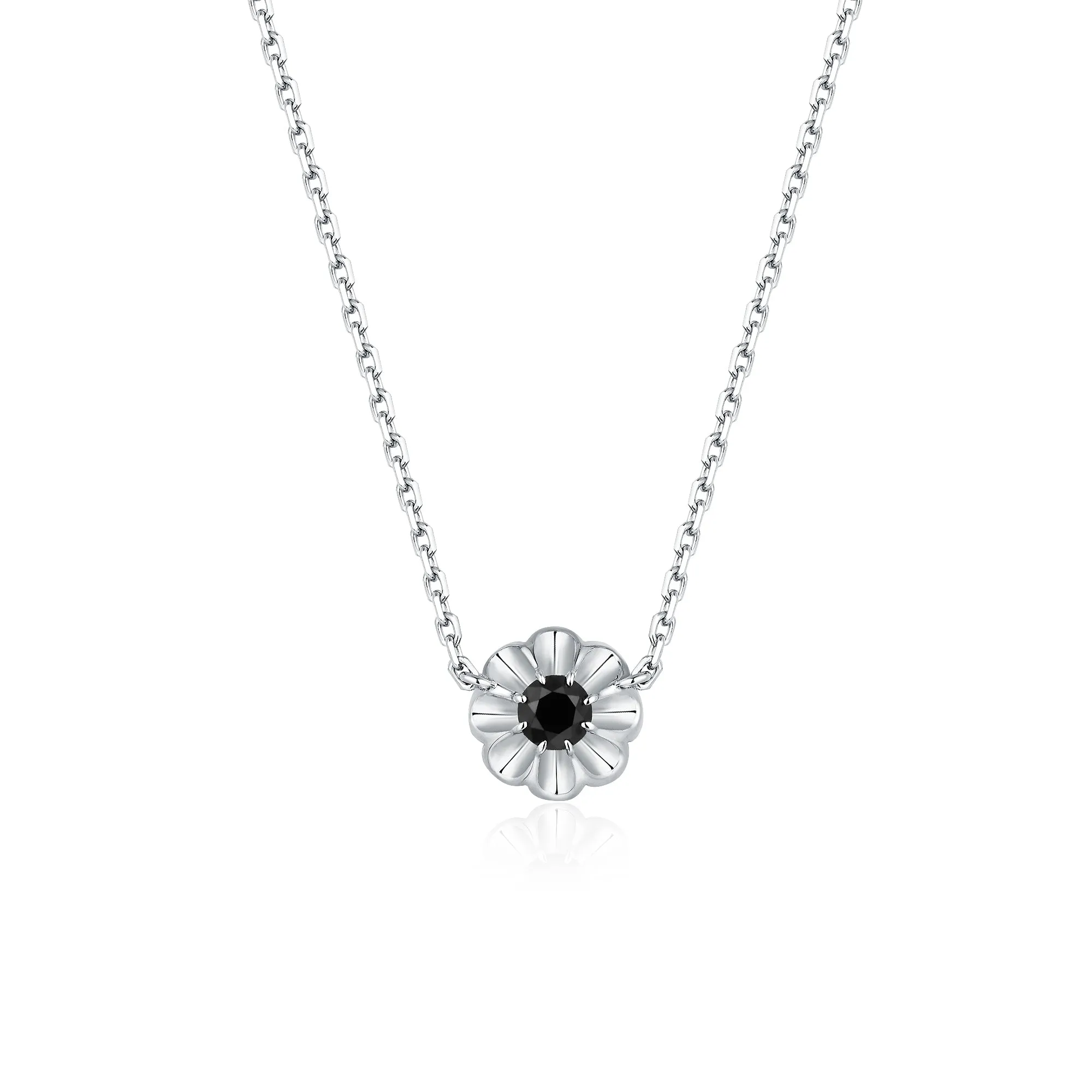 Floral Black Diamond Pendant with Chain