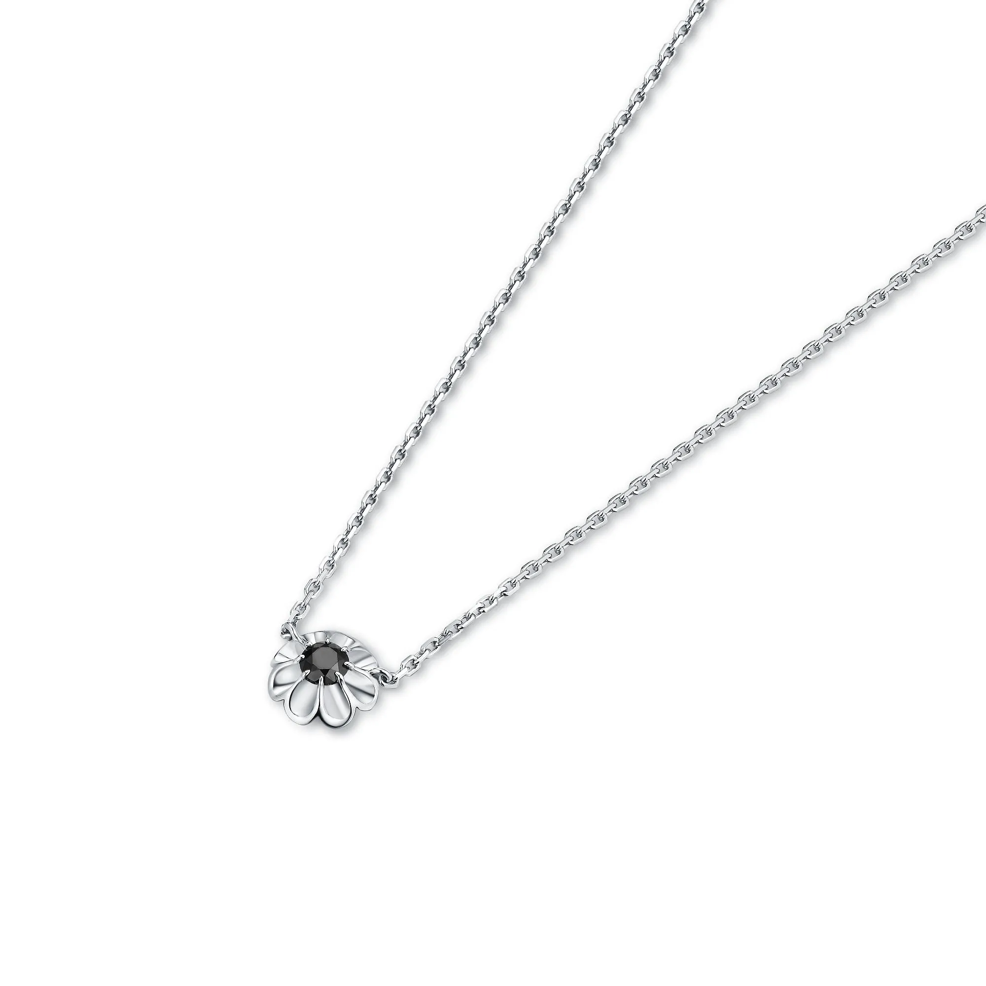 Floral Black Diamond Pendant with Chain