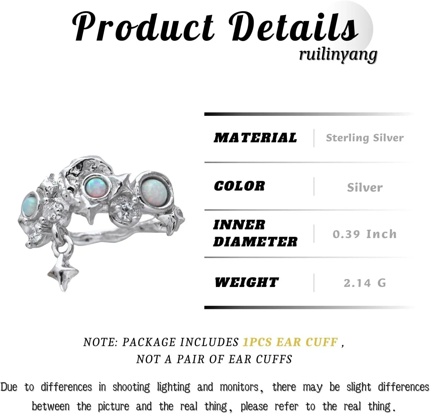 Flowers Ear Cuffs for Women, Blue Rhinestones Ear Cuff Non Piercing, Sterling Silver Cuff Earrings with Blue Flowers