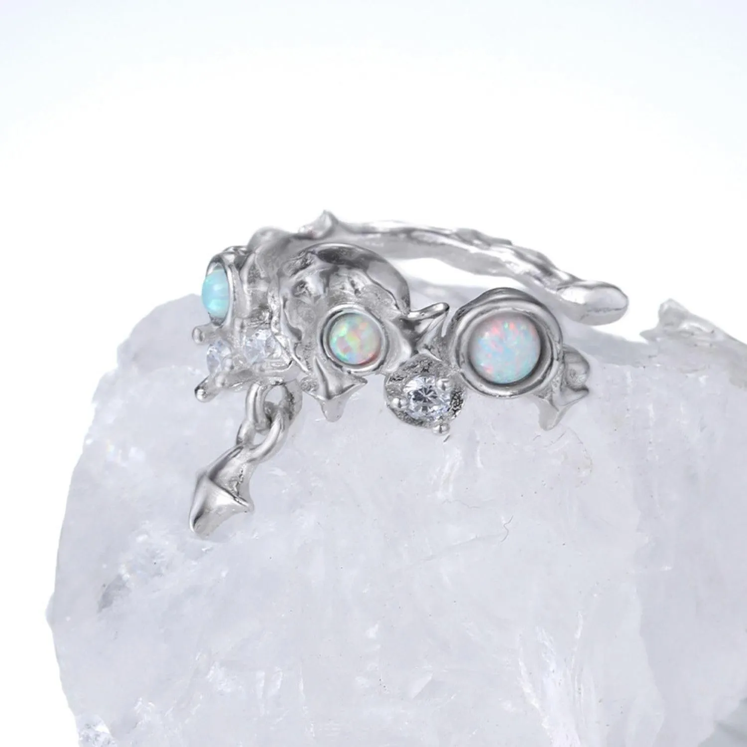 Flowers Ear Cuffs for Women, Blue Rhinestones Ear Cuff Non Piercing, Sterling Silver Cuff Earrings with Blue Flowers