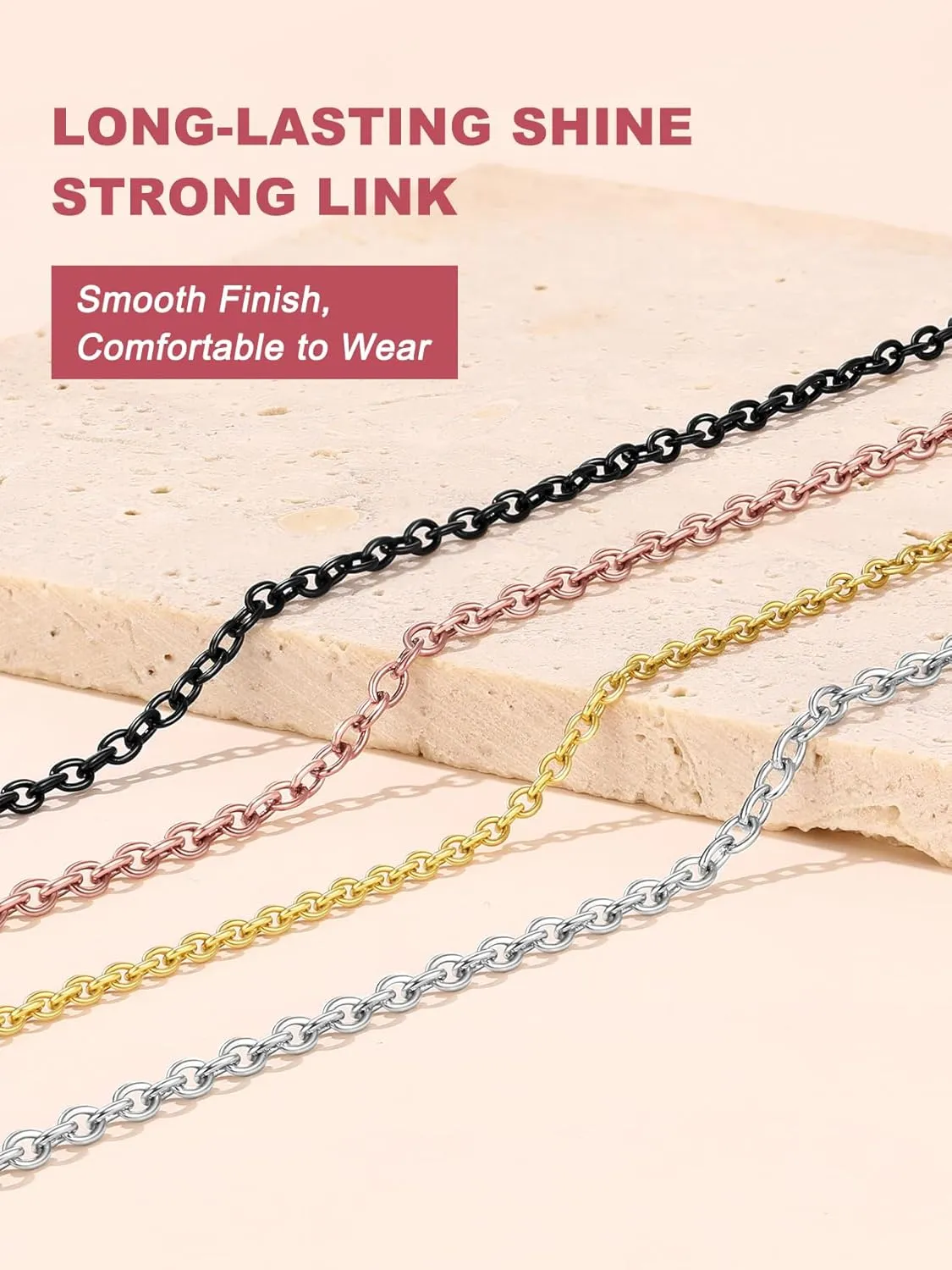 FOCALOOK Womens Chain Necklaces 2MM Rolo Cable Necklace, 316L Stainless Steel Silver/Black/14K Gold/Rose Gold Plated, Hypoallergenic Chains for Pendant,14-30"