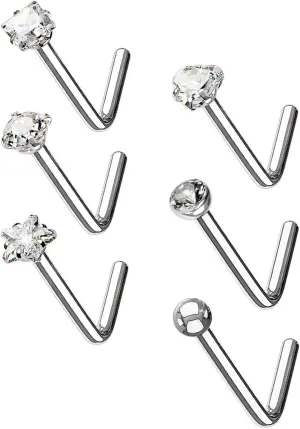 Forbidden Body Jewelry 7Pc Value Pack: 20g Surgical Steel L Shape Nose Rings *PLUS FREE* Bioflex Retainer