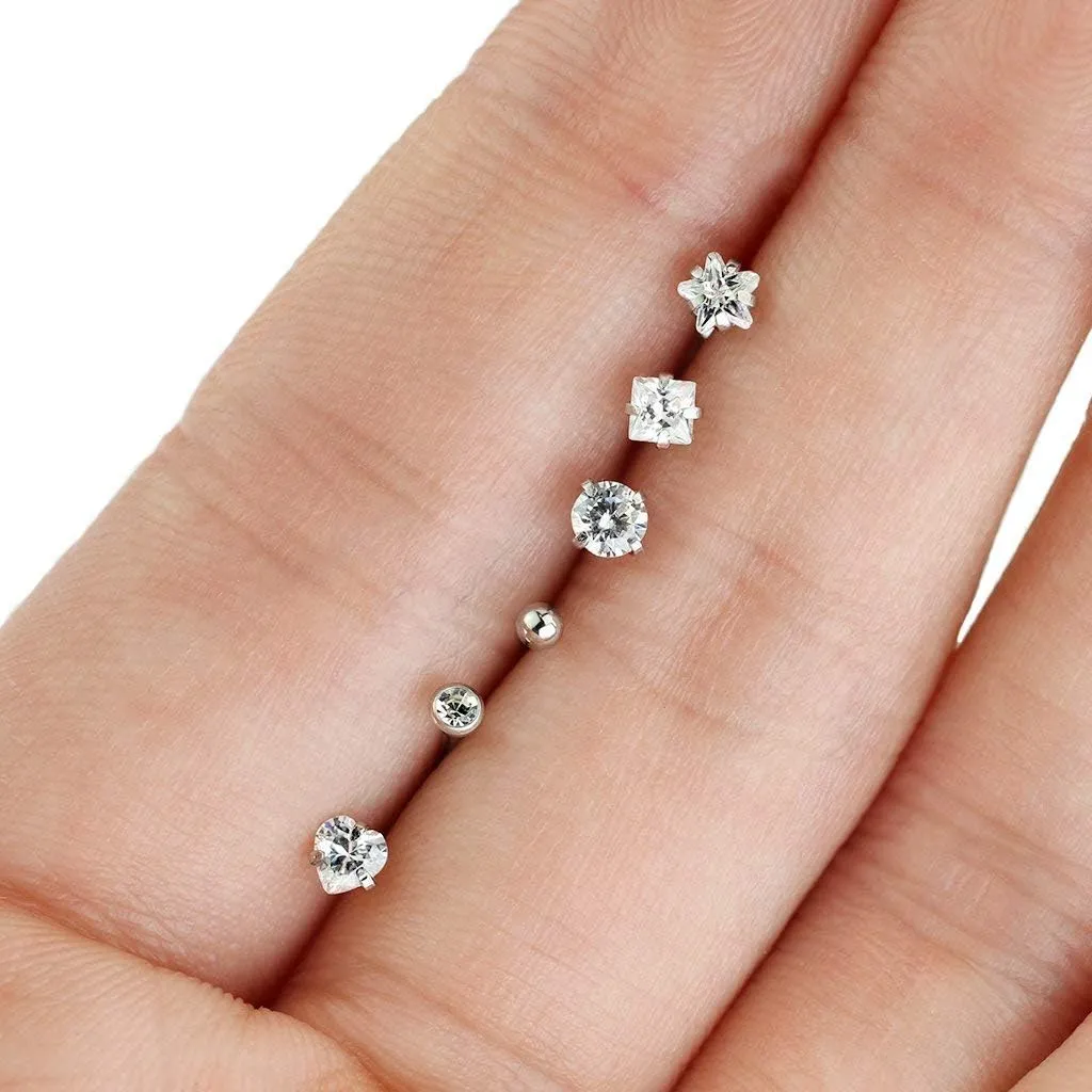 Forbidden Body Jewelry 7Pc Value Pack: 20g Surgical Steel L Shape Nose Rings *PLUS FREE* Bioflex Retainer
