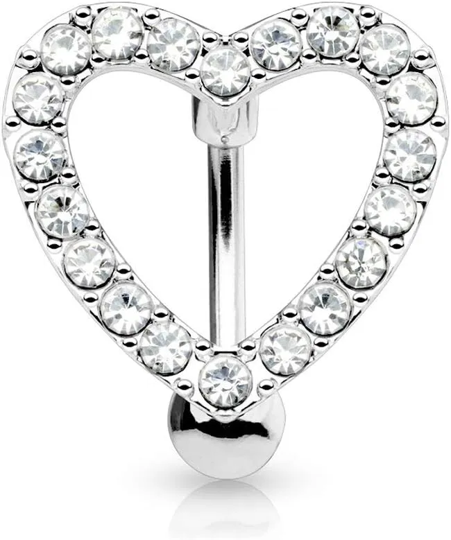 Forbidden Body Jewelry Belly Button Rings Pave CZ Crystal Heart Reverse Hinged Top Down Belly Rings Surgical Steel 14G