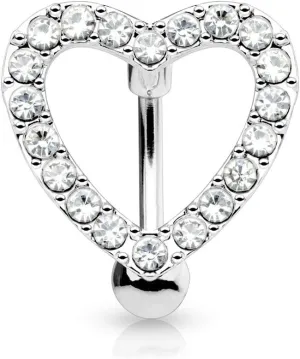 Forbidden Body Jewelry Belly Button Rings Pave CZ Crystal Heart Reverse Hinged Top Down Belly Rings Surgical Steel 14G