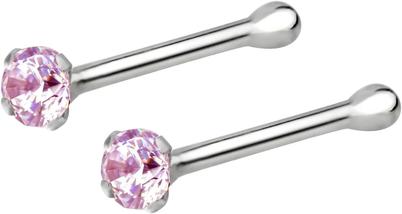 Forbidden Body Jewelry Nose Rings Sterling Silver CZ Simulated Diamond Bone Studs, 1.5mm Crystal 22g