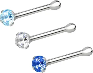 Forbidden Body Jewelry Nose Rings Sterling Silver CZ Simulated Diamond Micro Nose Studs 22G (Set of 3)