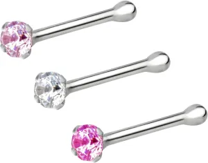 Forbidden Body Jewelry Nose Rings Sterling Silver CZ Simulated Diamond Micro Nose Studs 22G (Set of 3)