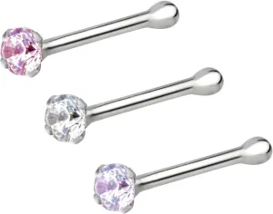 Forbidden Body Jewelry Nose Rings Sterling Silver CZ Simulated Diamond Micro Nose Studs 22G (Set of 3)