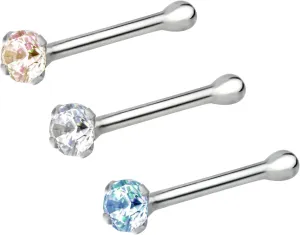 Forbidden Body Jewelry Nose Rings Sterling Silver CZ Simulated Diamond Micro Nose Studs 22G (Set of 3)