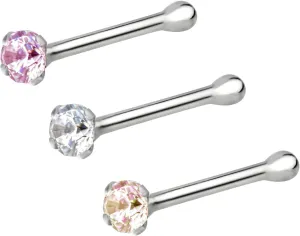Forbidden Body Jewelry Nose Rings Sterling Silver CZ Simulated Diamond Micro Nose Studs 22G (Set of 3)