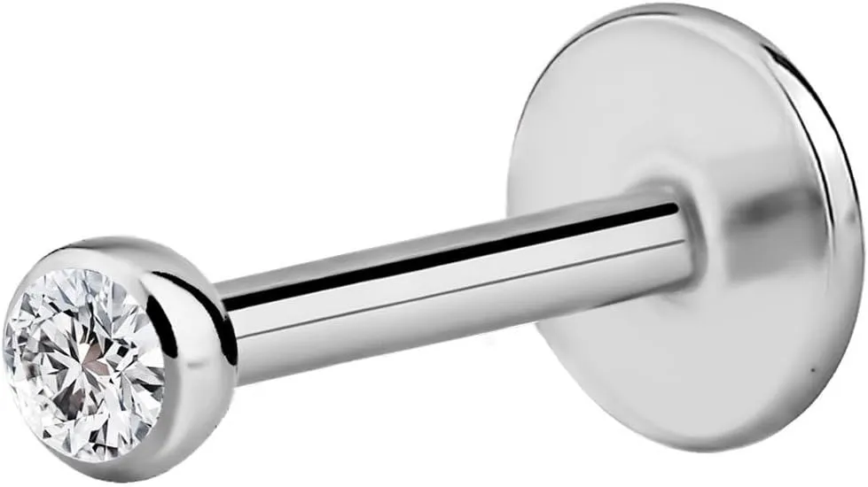 Forbidden Body Jewelry Surgical Steel Earrings Internally Threaded Micro CZ Gem Top Tragus/Helix/Labret Stud with 2mm Top 18G (4mm-10mm)