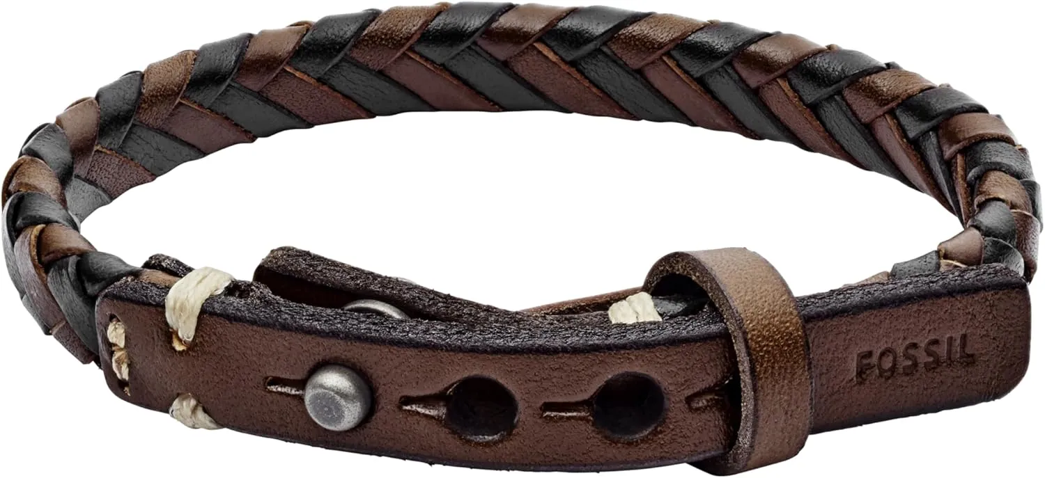 Fossil Men's Casual Stainless Steel and Genuine Leather Bracelet for Men