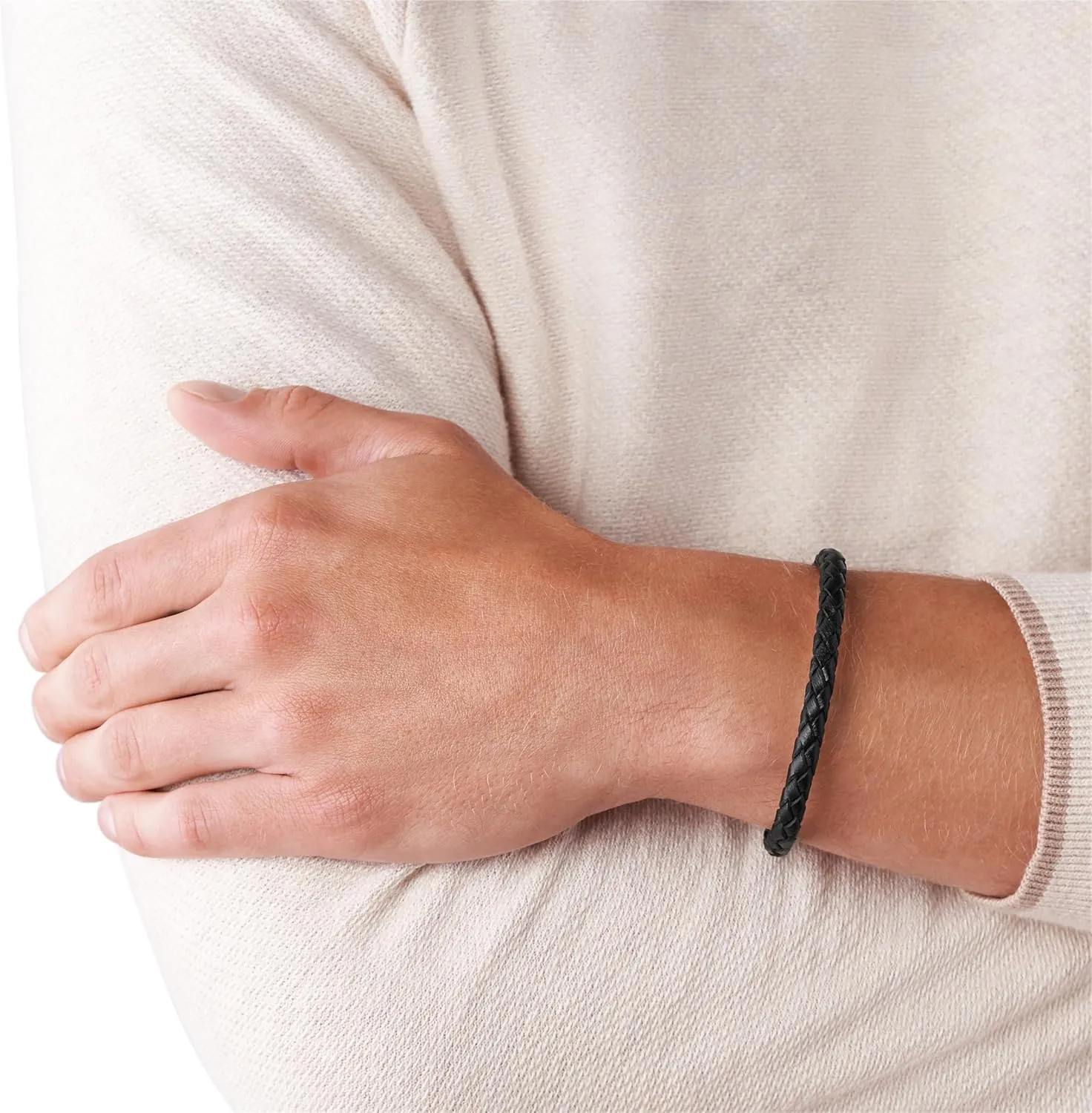 Fossil Men's Casual Stainless Steel and Genuine Leather Bracelet for Men