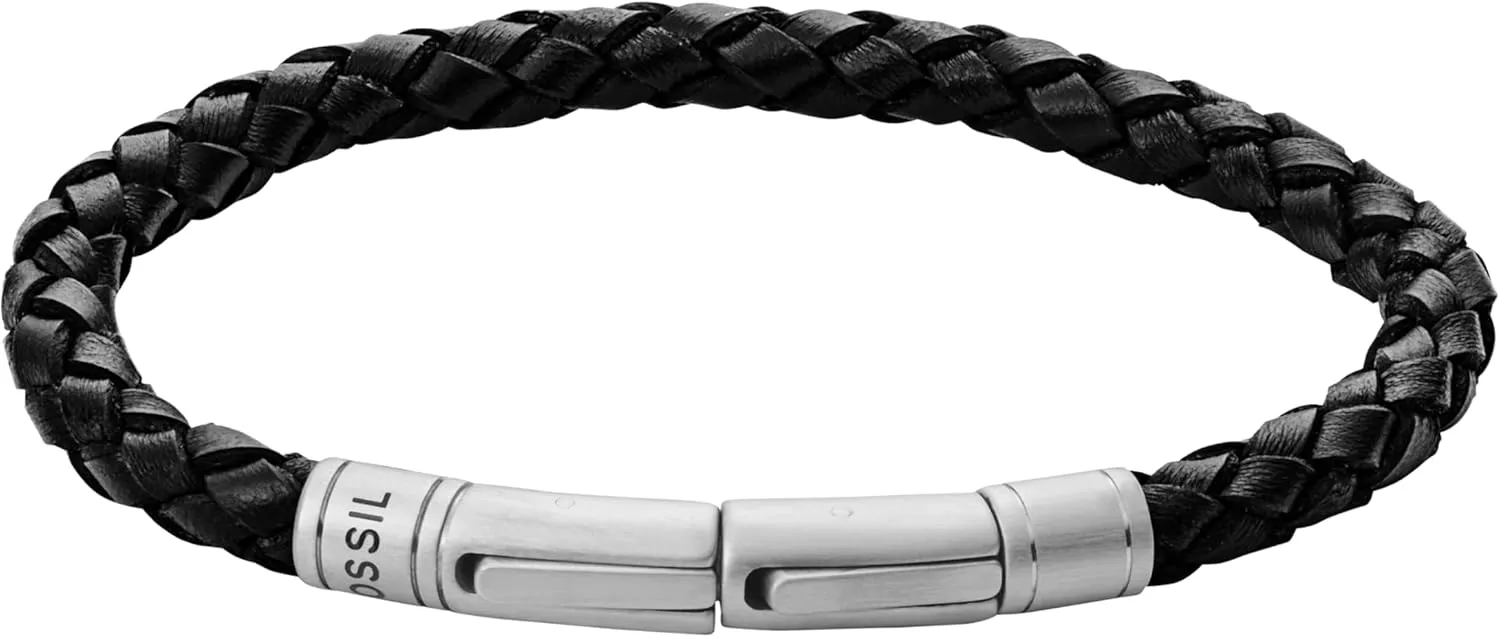 Fossil Men's Casual Stainless Steel and Genuine Leather Bracelet for Men