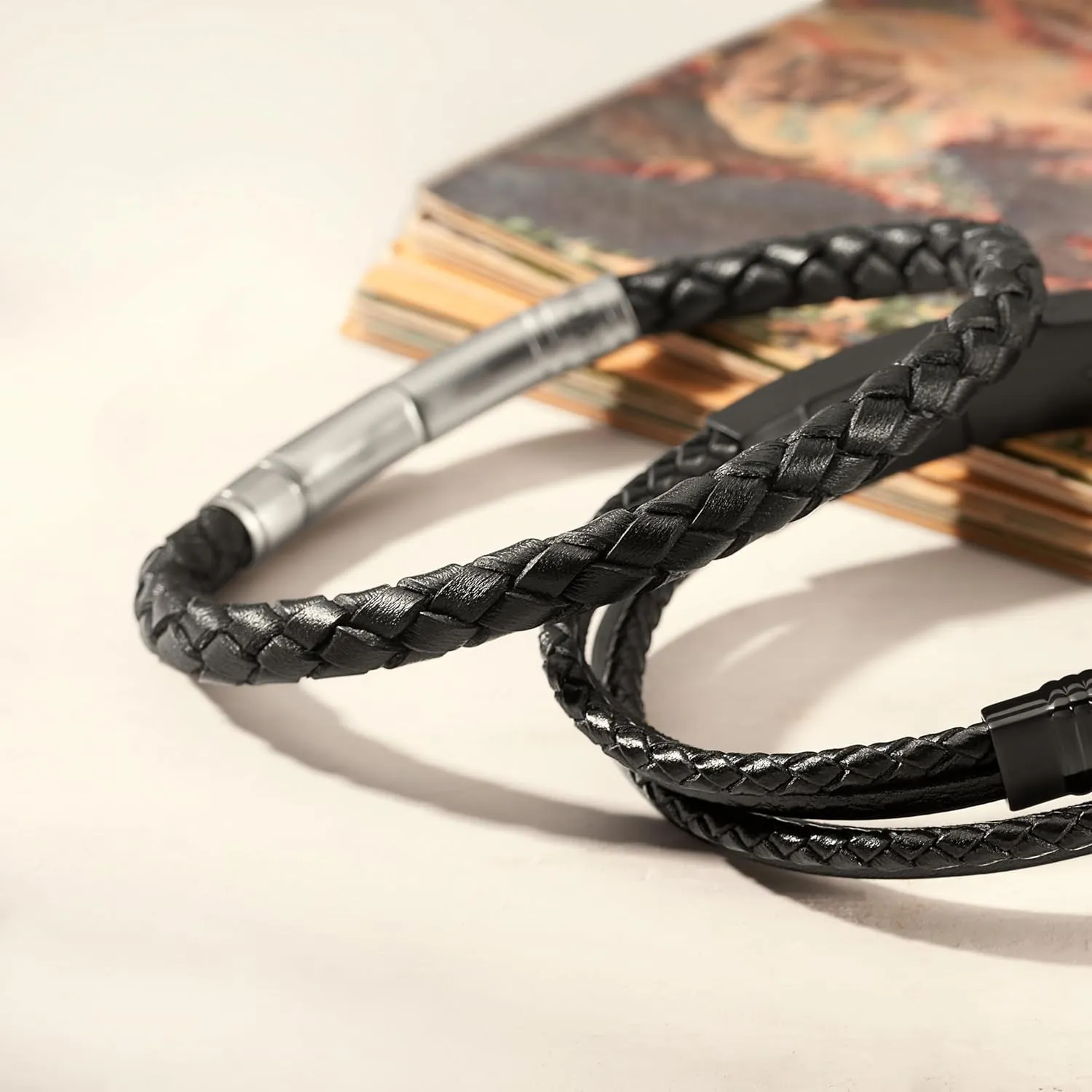 Fossil Men's Casual Stainless Steel and Genuine Leather Bracelet for Men