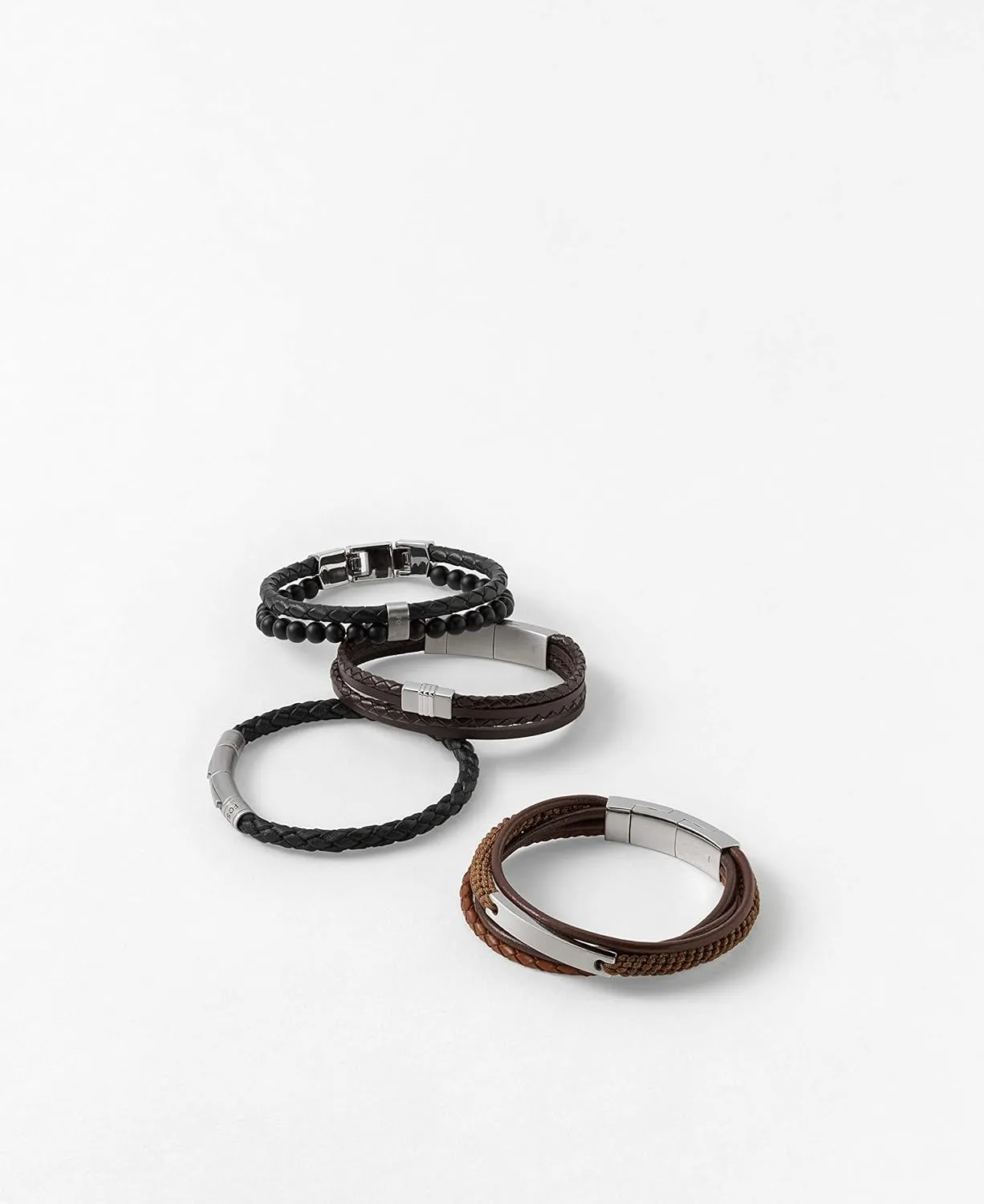 Fossil Men's Casual Stainless Steel and Genuine Leather Bracelet for Men
