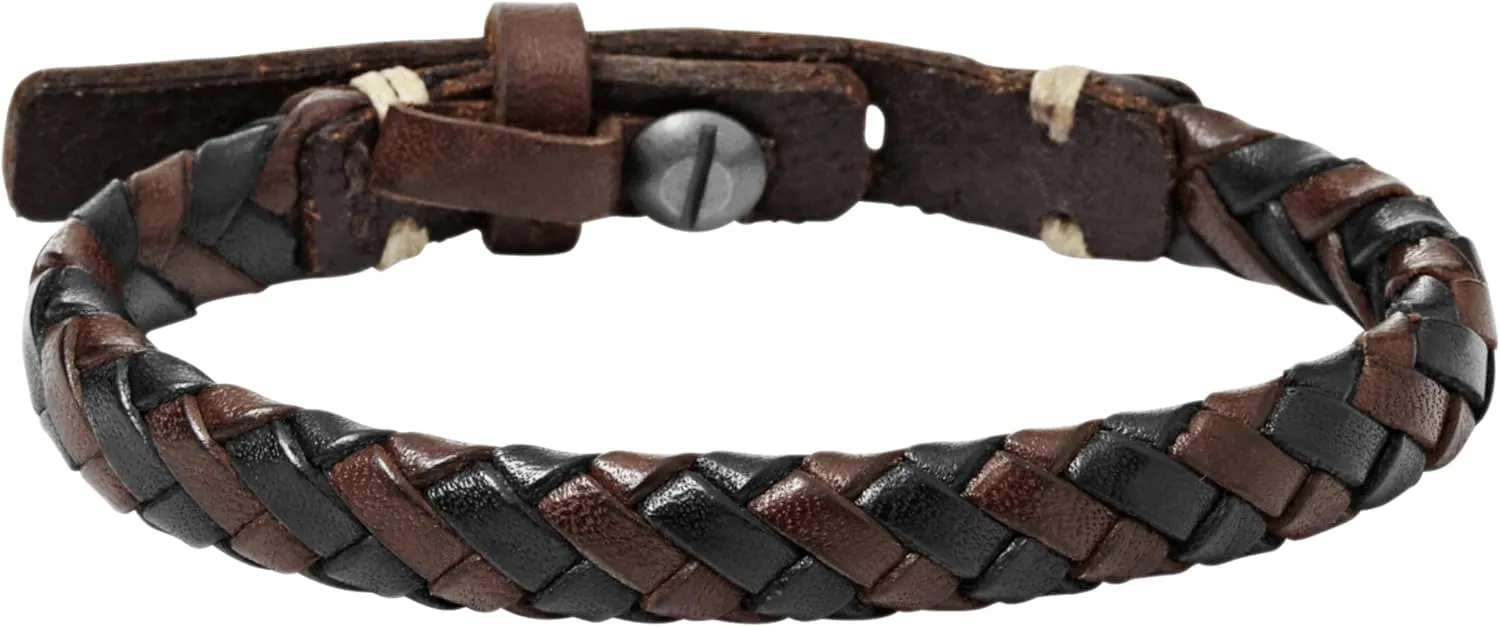 Fossil Men's Casual Stainless Steel and Genuine Leather Bracelet for Men