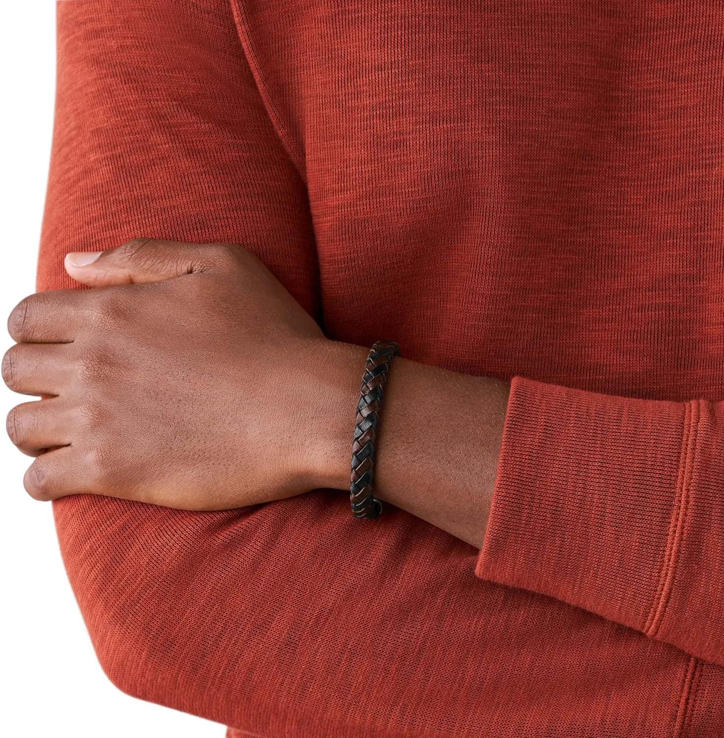 Fossil Men's Casual Stainless Steel and Genuine Leather Bracelet for Men