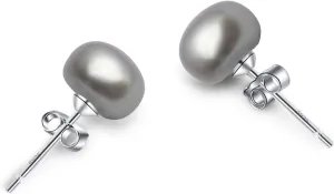 Freshwater Grey Black Pearl Earrings for Women,925 Sterling Silver Pearl Stud Earrings Hypoallergenic for Sensitive Ear