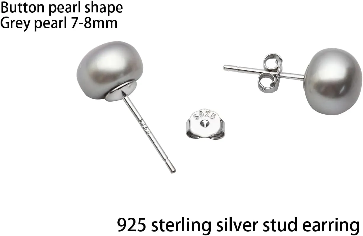 Freshwater Grey Black Pearl Earrings for Women,925 Sterling Silver Pearl Stud Earrings Hypoallergenic for Sensitive Ear
