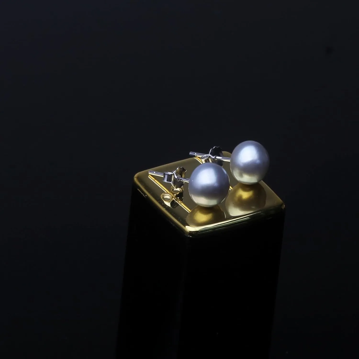 Freshwater Grey Black Pearl Earrings for Women,925 Sterling Silver Pearl Stud Earrings Hypoallergenic for Sensitive Ear