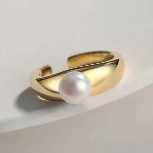 Freshwater Pearl Open Ring-Sterling Silver 18k Gold Plated