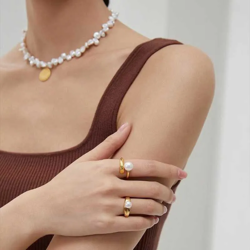 Freshwater Pearl Open Ring-Sterling Silver 18k Gold Plated