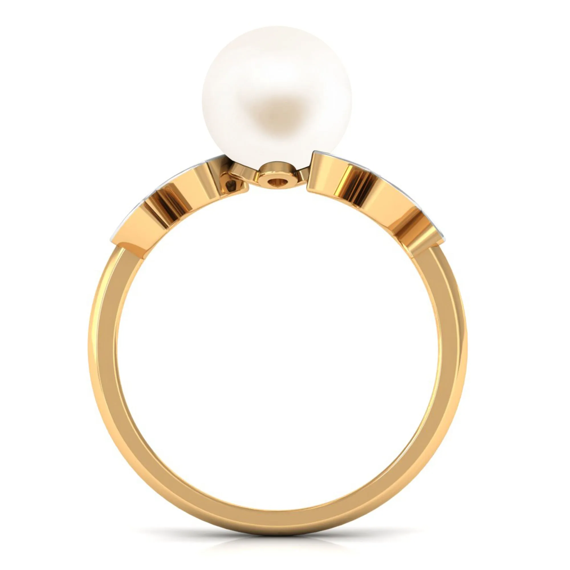 Freshwater Pearl Solitaire Engagement Ring with Diamond Leaf Shank